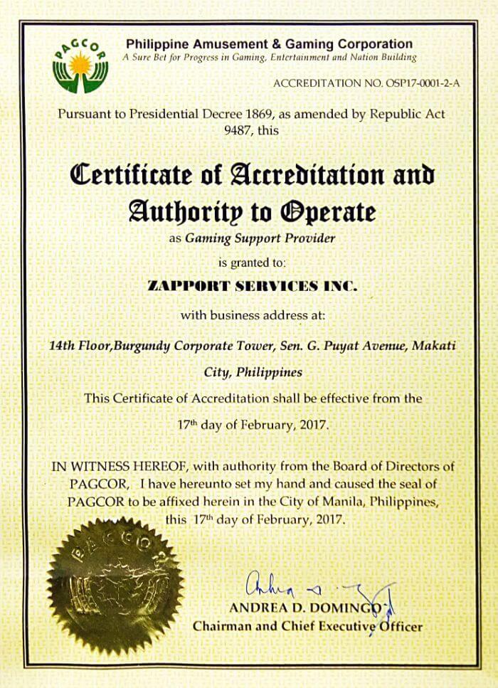 certificate of win99